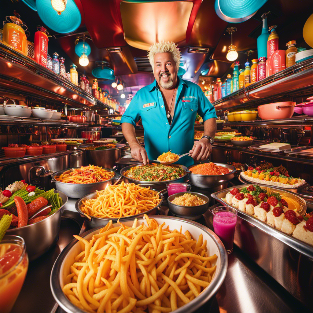 An image capturing the electrifying fusion of Guy Fieri's culinary genius and Carnival Cruise Line's vibrant atmosphere