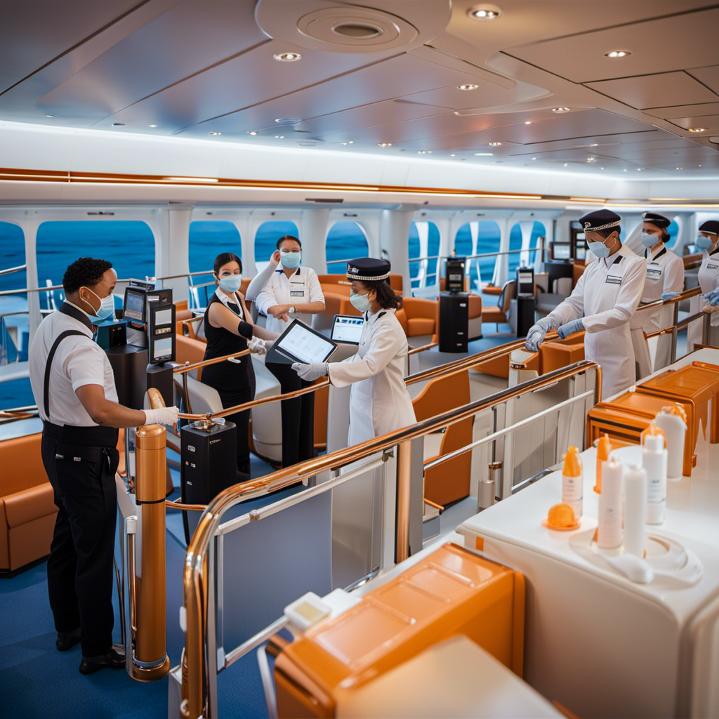 the reassuring sight of Hapag-Lloyd cruise passengers engaging in temperature screenings, while masked staff diligently sanitize handrails and surfaces