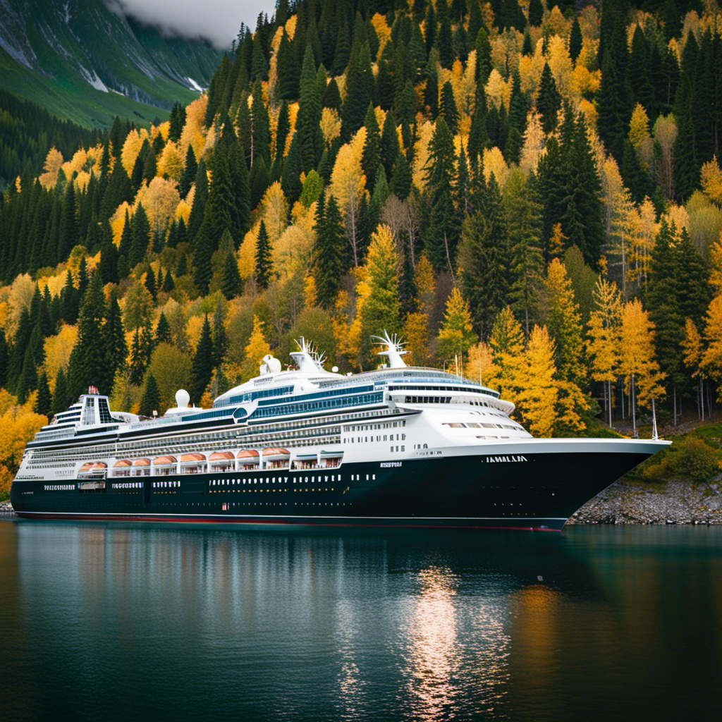 An image showcasing the grandeur of Holland America Line's Alaska Cruise & Travel Show in Seattle: an impressive display of luxurious cruise ships, breathtaking Alaskan landscapes, and excited attendees exploring the wonders of the Last Frontier