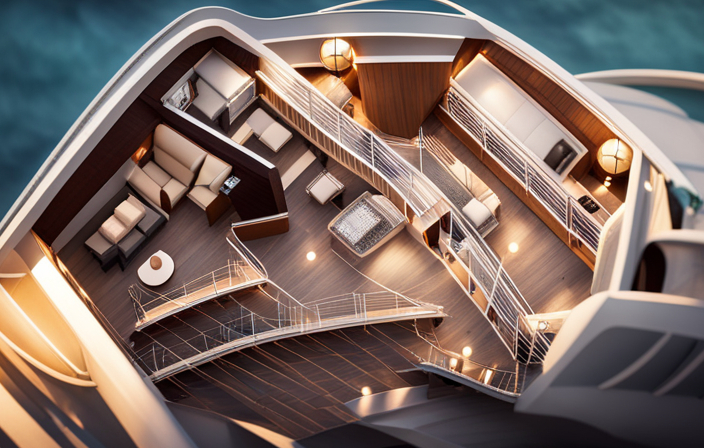 An image featuring a top-down view of a cruise ship's deck plan, showcasing the intricate network of numbered decks