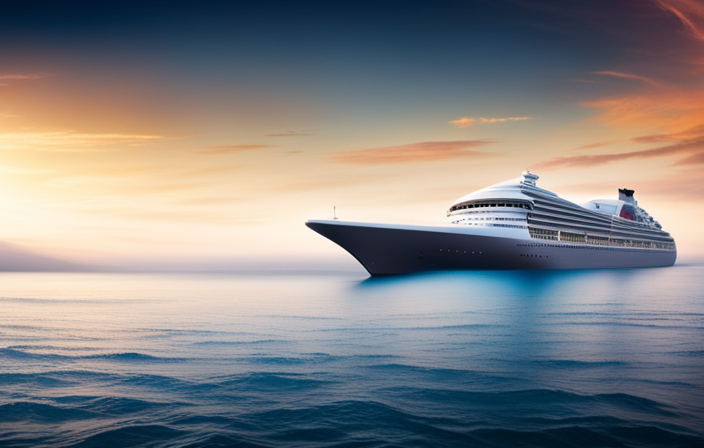 An image depicting a colossal cruise ship effortlessly gliding through the deep blue sea