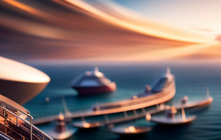 An image featuring a bustling cruise ship deck, adorned with numerous antennas and satellite dishes, transmitting signals to a network of devices, showcasing the intricate process of how WiFi operates seamlessly on a cruise ship