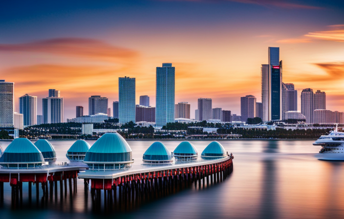 An image that showcases the vibrant Miami skyline, with Miami International Airport depicted in the foreground, highlighting its proximity to the bustling Cruise Port