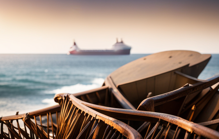 An image capturing the graceful decay of an abandoned cruise ship, its weathered hull covered in rust, deck chairs slowly succumbing to nature, while seagulls glide above, symbolizing the passage of time and the fleeting nature of these magnificent vessels
