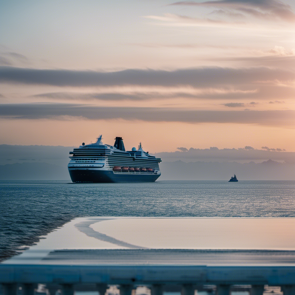 An image depicting a serene ocean view, with a cruise ship sailing into the horizon