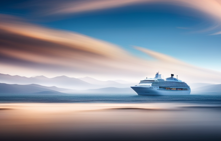 An image capturing the vast expanse of an ocean, with a majestic cruise ship anchored nearby