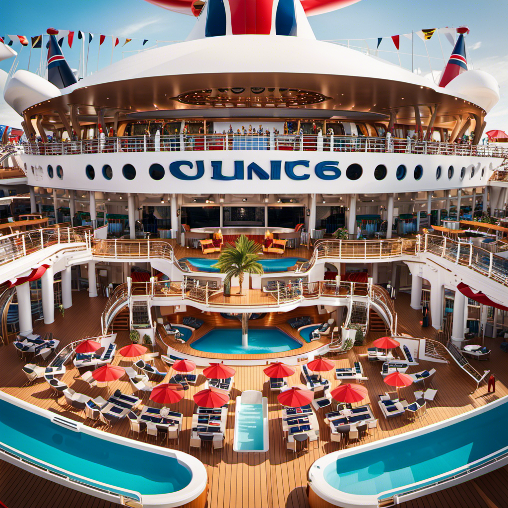 An image depicting the vibrant expanse of a Carnival cruise ship, brimming with life