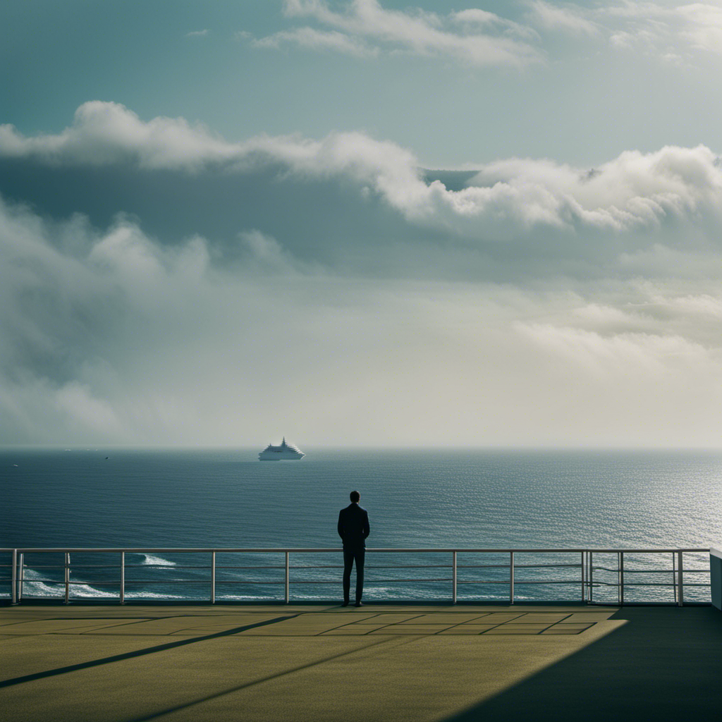 An image that captures the vastness of the ocean, with a distant cruise ship in the background