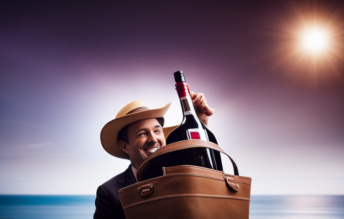 An image showcasing a traveler joyfully holding a bag, overflowing with carefully packed bottles of wine, spirits, and liqueurs, illustrating the delightful abundance of alcohol one can legally bring back from a cruise