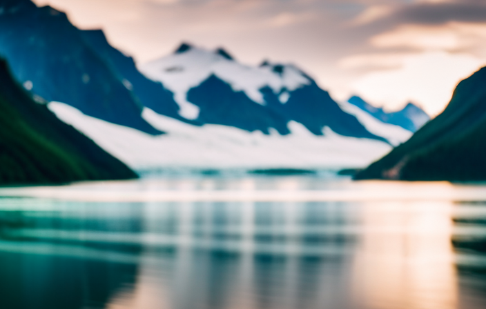 An image featuring a majestic glacier-carved fjord, framed by towering snow-capped mountains, with a luxurious cruise ship sailing through pristine turquoise waters, showcasing the breathtaking beauty and allure of an Alaska cruise