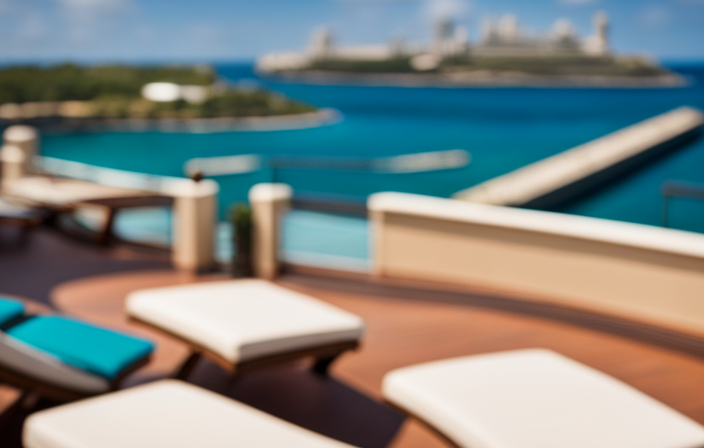 An image showcasing a luxurious cruise ship sailing towards Puerto Rico's vibrant coastline, framed by the azure blue Caribbean Sea