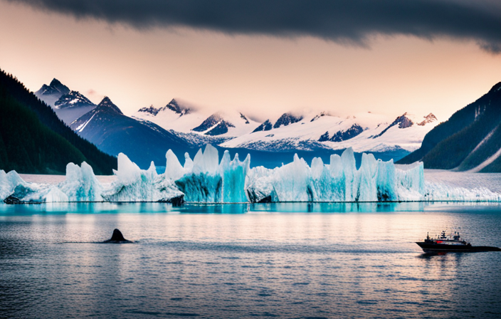 An image showcasing the vastness of Alaska's icy blue glaciers contrasting with the majestic snow-capped mountains