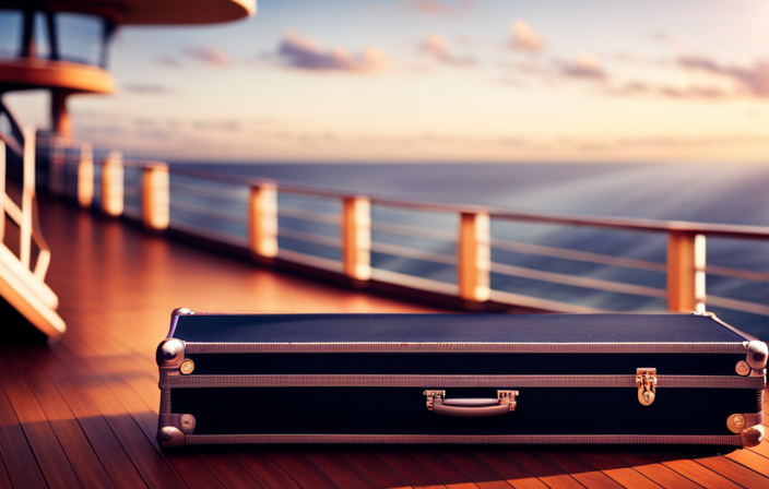 An image showcasing a cruise ship's deck, adorned with luggage of various sizes - from compact carry-ons to large suitcases - neatly arranged, illustrating the diversity of luggage options available for travelers