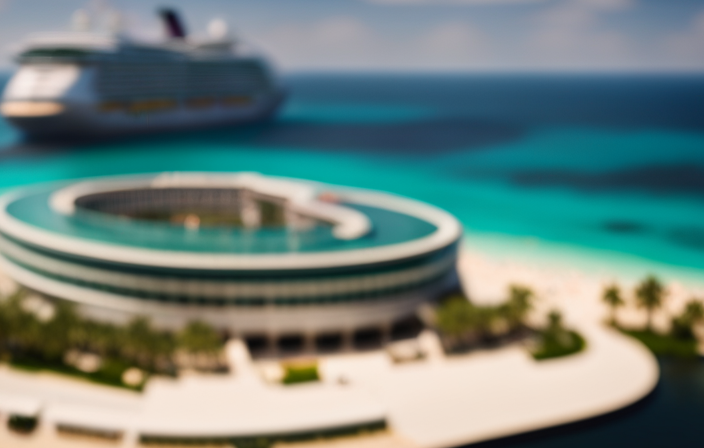 An image showcasing a serene cruise ship sailing through crystal-clear turquoise waters, surrounded by a protective ring of state-of-the-art security measures, including CCTV cameras, lifeboats, and trained crew members