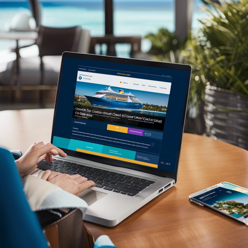 An image showcasing a person using a laptop to access Royal Caribbean's website