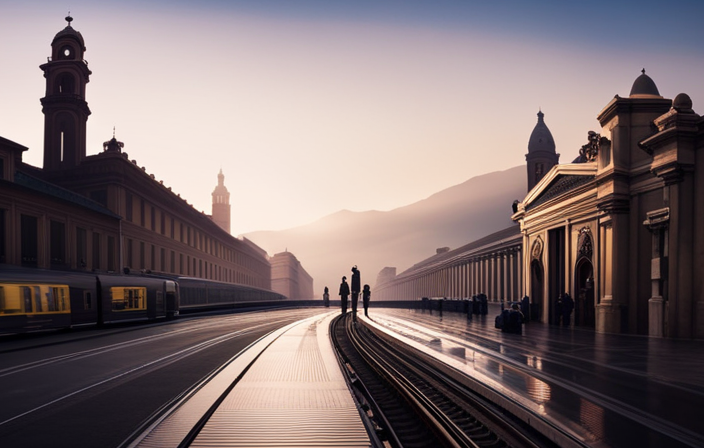 An image showcasing a bustling train station in Rome, with a clear sign directing travelers to the Civitavecchia line