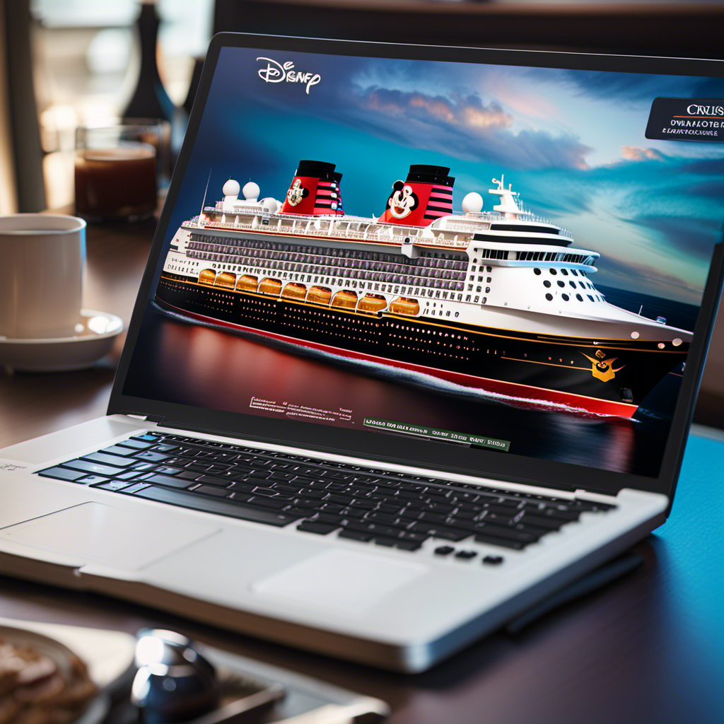 An image featuring a vibrant graphic of a computer screen displaying the Disney Cruise Line website