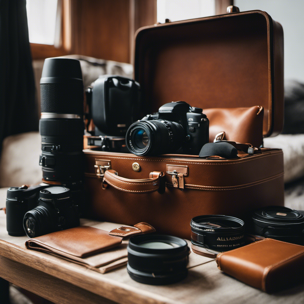 An image showcasing a perfectly organized suitcase with warm layers, waterproof gear, hiking boots, binoculars, a camera, and a travel guide; all ready for an Alaskan cruise adventure