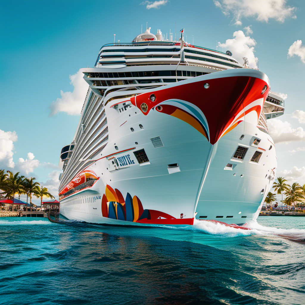 An image showcasing the vibrant Carnival Celebration cruise ship against the backdrop of crystal-clear Caribbean waters