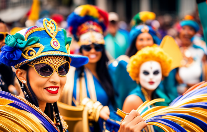 An image showcasing the vibrant ambiance of Mardi Gras on a Carnival Cruise Line ship