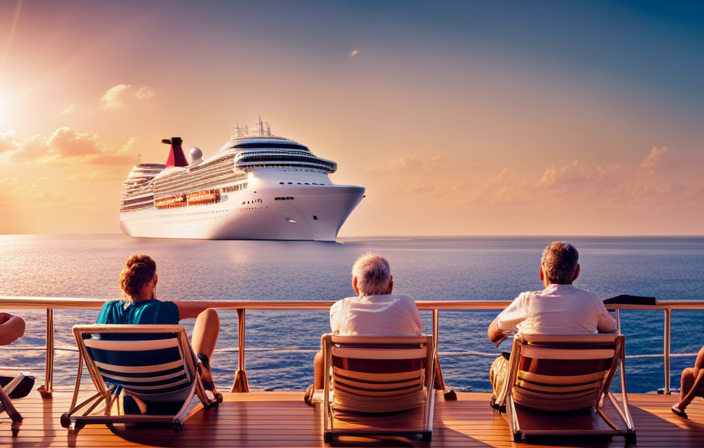 An image showcasing a cruise ship's deck, with a diverse group of passengers relaxing in sun loungers, while one passenger discreetly holds a bottle of CBD oil