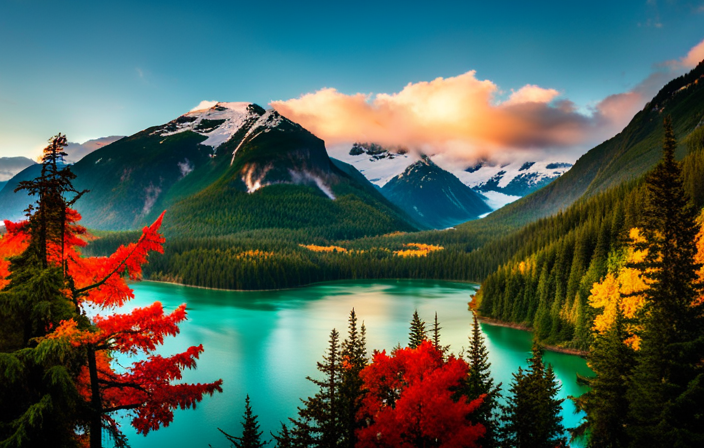 An image capturing the majestic beauty of Juneau: A breathtaking panorama of snow-capped mountains, vibrant glaciers cascading into pristine turquoise waters, and dense forests hugging the city, adorned with a shimmering waterfall