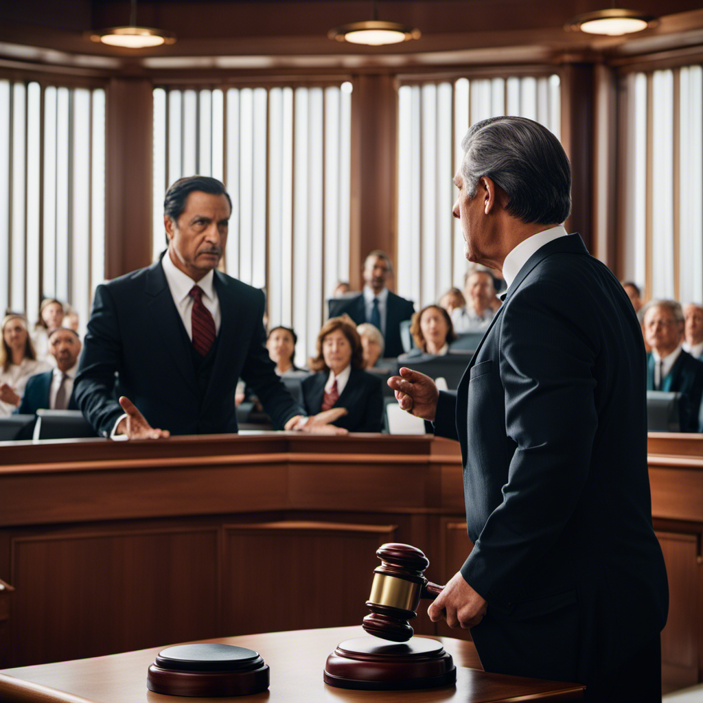 An image depicting a courtroom scene with lawyers on both sides passionately arguing their cases, as cruise ships loom in the background