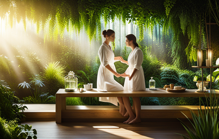 An image showcasing LOCCITANE's Eco-Friendly Spa: a serene oasis nestled amidst lush greenery, with a transparent glass exterior allowing natural light to flood in, while guests enjoy sustainable treatments in harmony with nature