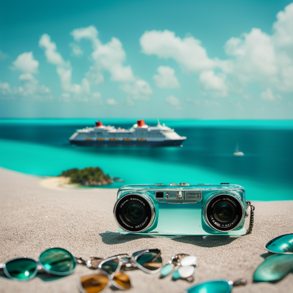 An image showing a vast expanse of turquoise waters, with a lone cruise ship sailing in the distance