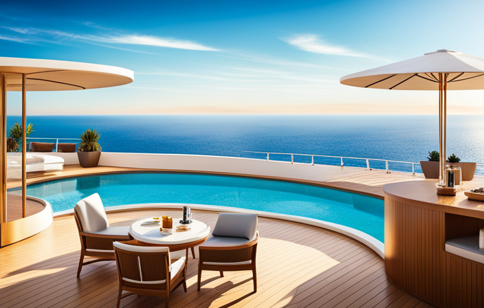 An image capturing the essence of Seabourn Pursuit's opulent Mediterranean and Caribbean sailings: a sun-kissed deck adorned with elegant loungers, sparkling infinity pools, and panoramic views of shimmering turquoise waters