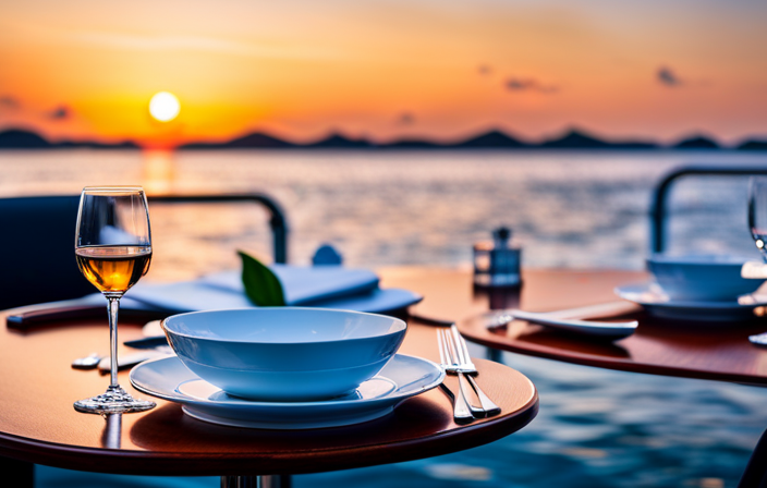 An image showcasing an elegant dining scene aboard a luxury cruise ship