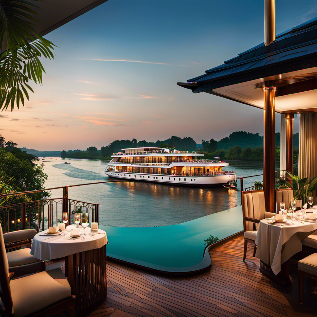 An image showcasing the opulent interiors of the Scenic Spirit and Aqua Mekong river cruisers