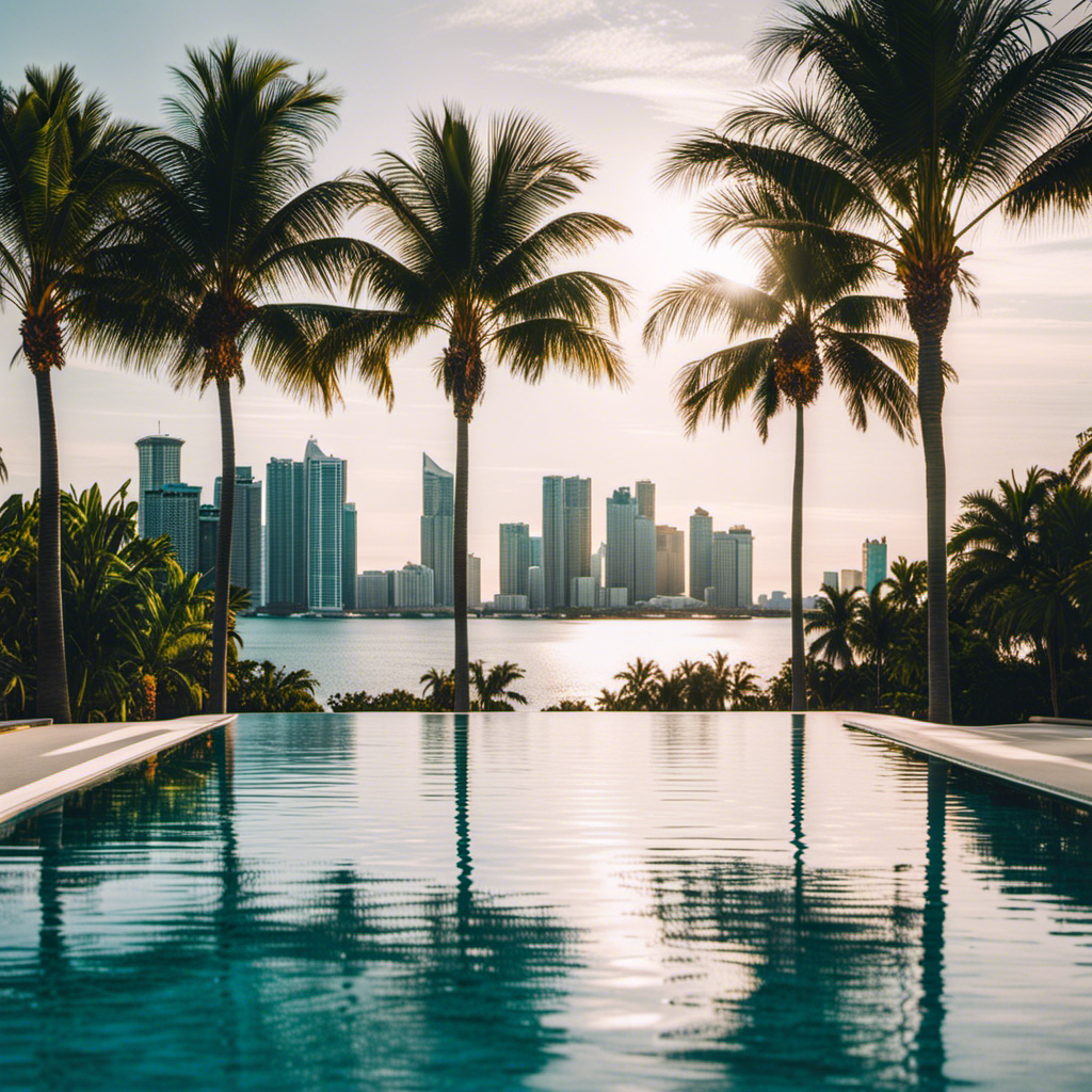 An image showcasing a gleaming infinity pool overlooking Miami's sparkling coastline, with plush sunbeds, palm trees, and a backdrop of luxurious high-rise hotels, enticing readers to indulge in a perfect cruise stay