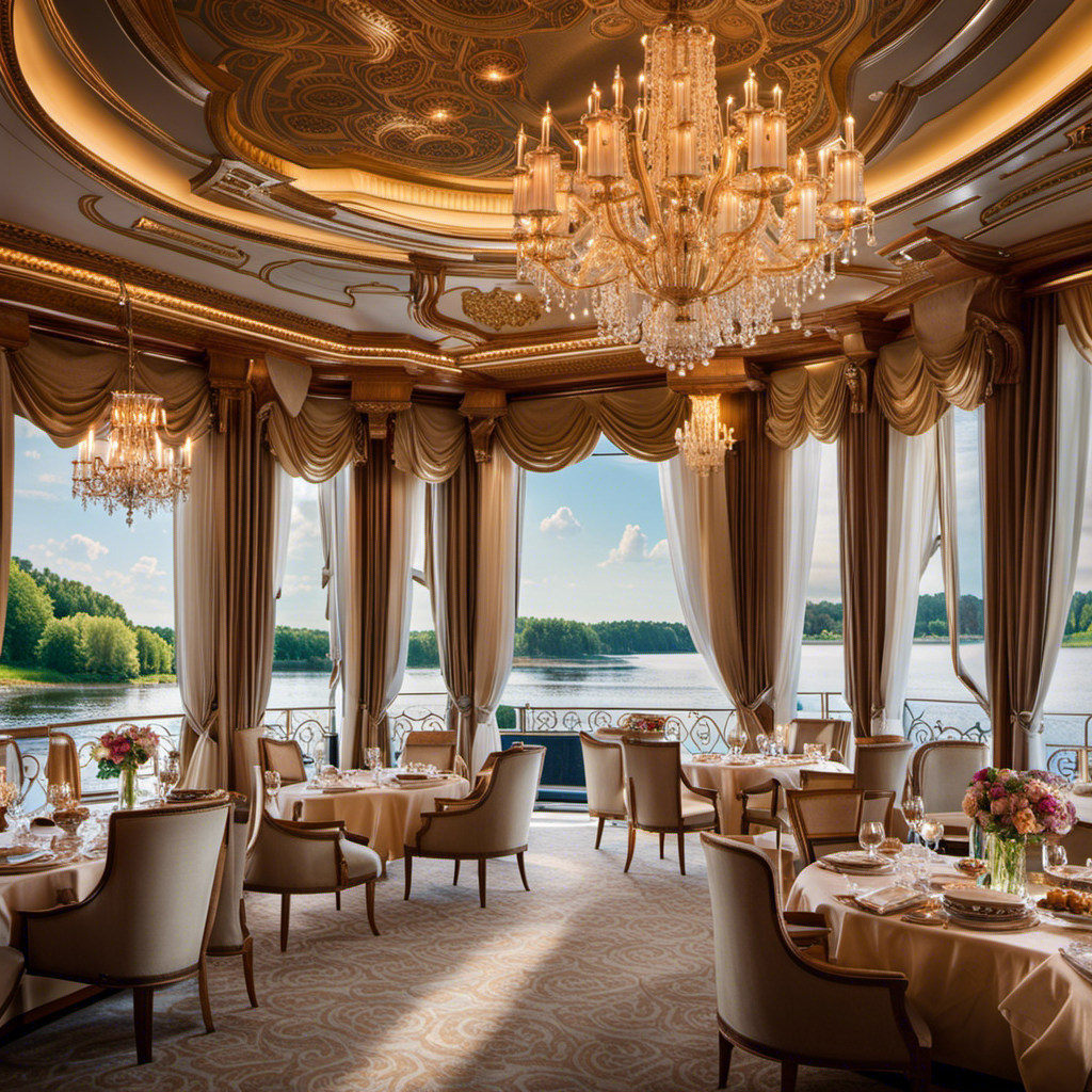 the idyllic beauty of Uniworld Boutique River Cruises: A sumptuous riverboat gliding serenely along a majestic European river, adorned with elegant balconies, sparkling chandeliers, and opulent lounges