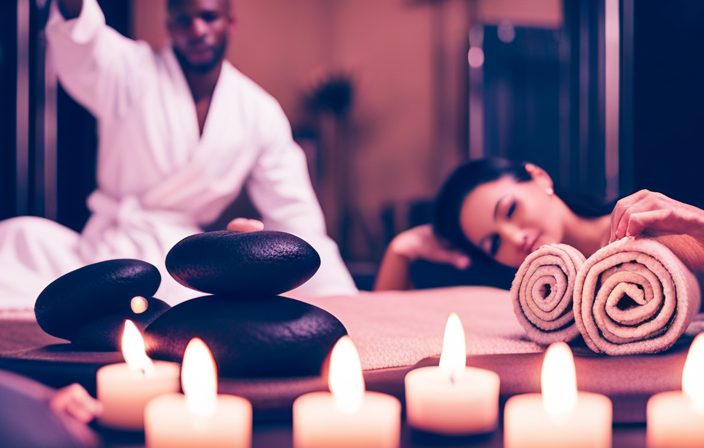 An image that showcases the opulent tranquility of Carnival Celebration's luxury spa and fitness retreat
