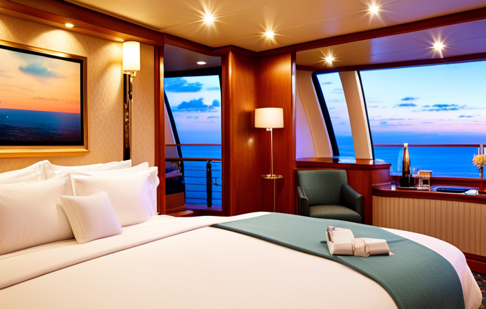 An image showcasing a spacious, opulent suite aboard a Windstar Cruise ship