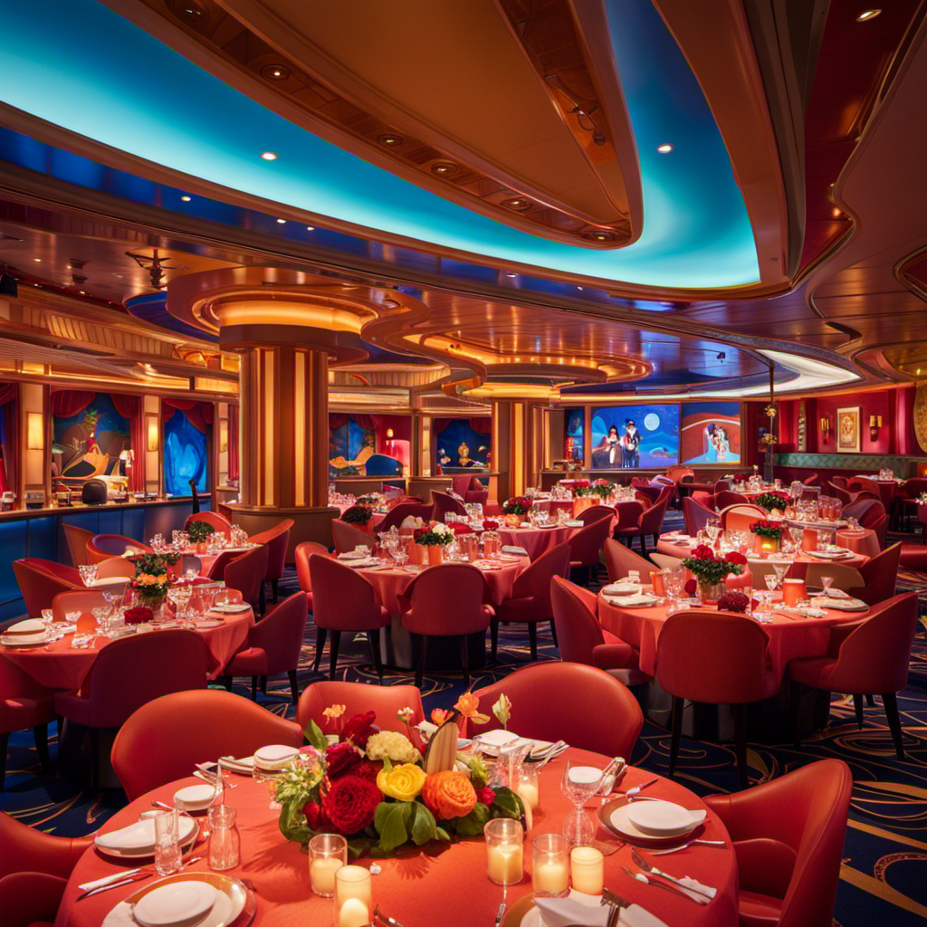 An enticing image capturing the enchantment of Animators Palate on the Disney Cruise: a whimsical dining experience amidst a vibrant palette of colors, where animated sketches come to life, transporting guests into a world of magic and imagination