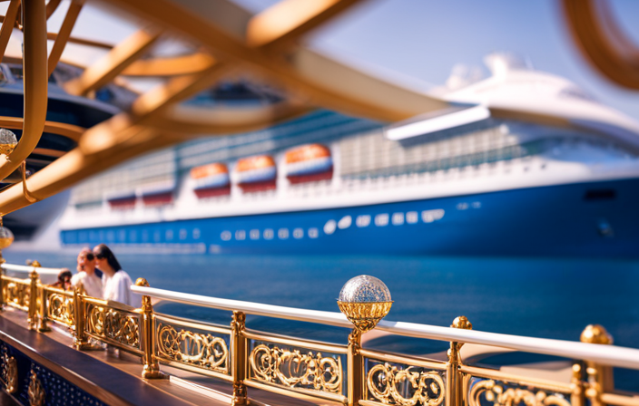 An image showcasing the Majestic Princess cruise ship adorned with intricate Asian-inspired decorations, while passengers elegantly engage in COVID protocols