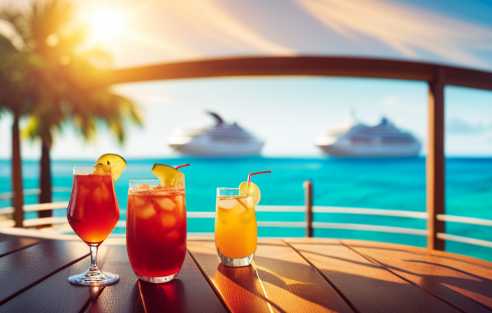 An image that showcases a sun-kissed cruise ship deck overlooking pristine turquoise waters