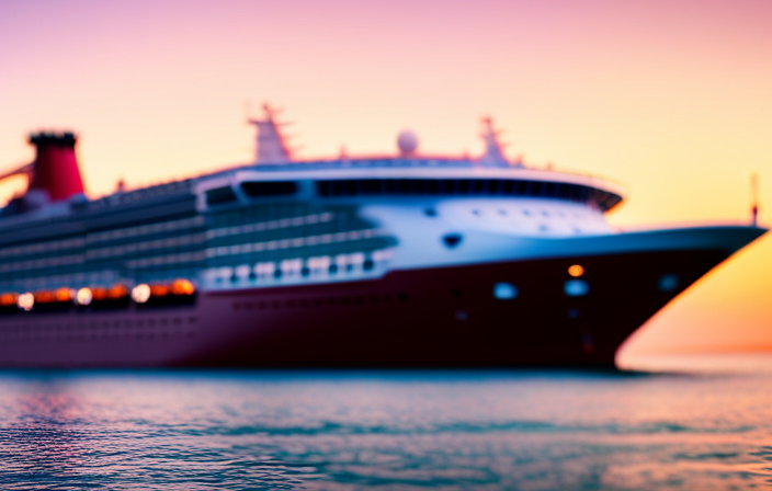 An image of a luxurious cruise ship, adorned with vibrant tropical decorations, sailing on crystal blue waters