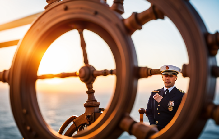 An image of a naval officer's uniform draped over a ship's wheel, symbolizing Michael Bayley's transformation from sailor to CEO