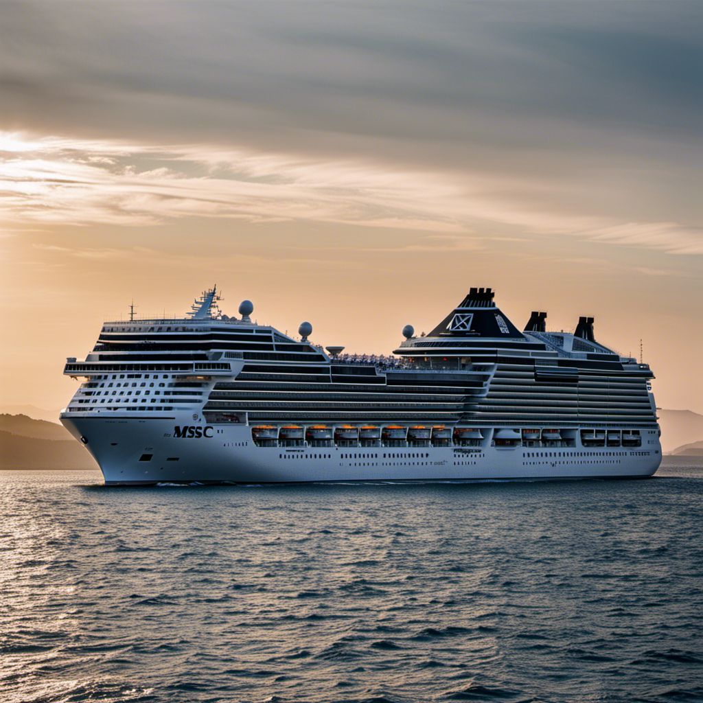 An image showcasing the dynamic evolution of MSC Cruises from a single ship to a fleet of grand vessels sailing across the globe, symbolizing their remarkable milestone achievement and aggressive expansion