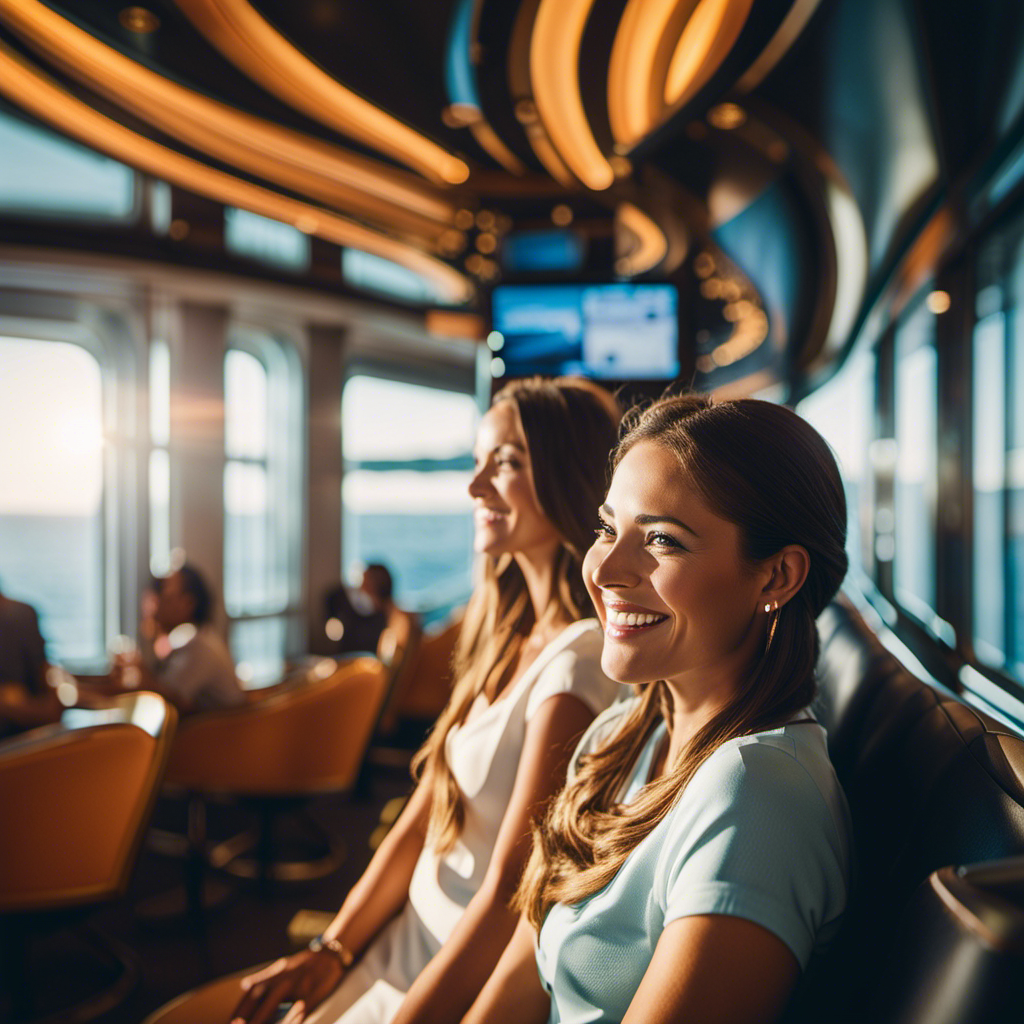 An image showcasing a passenger aboard an MSC cruise ship, contently browsing the high-speed Wi-Fi