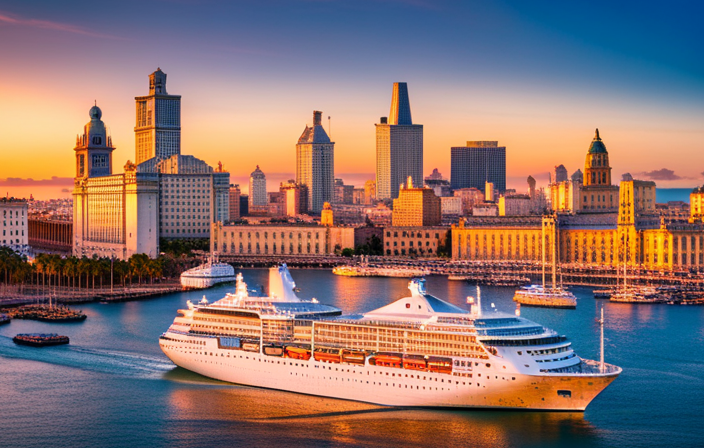 An image showcasing the vibrant cityscape of Havana, Cuba, with a majestic MSC cruise ship docked in the foreground