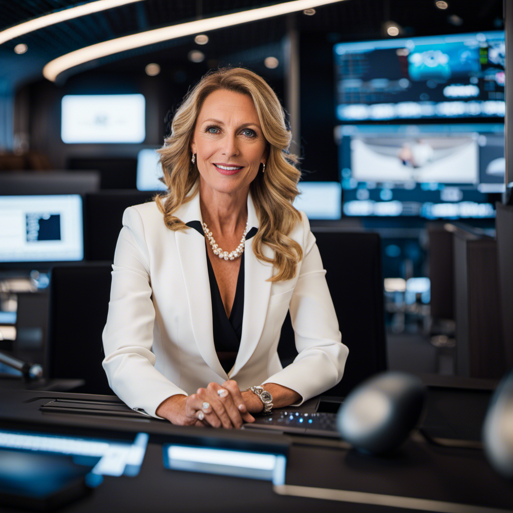 An image that showcases Lucy Ellis, the newly appointed Chief Communications Officer of MSC Cruises, confidently leading a team, surrounded by high-tech communication devices, exuding professionalism and expertise