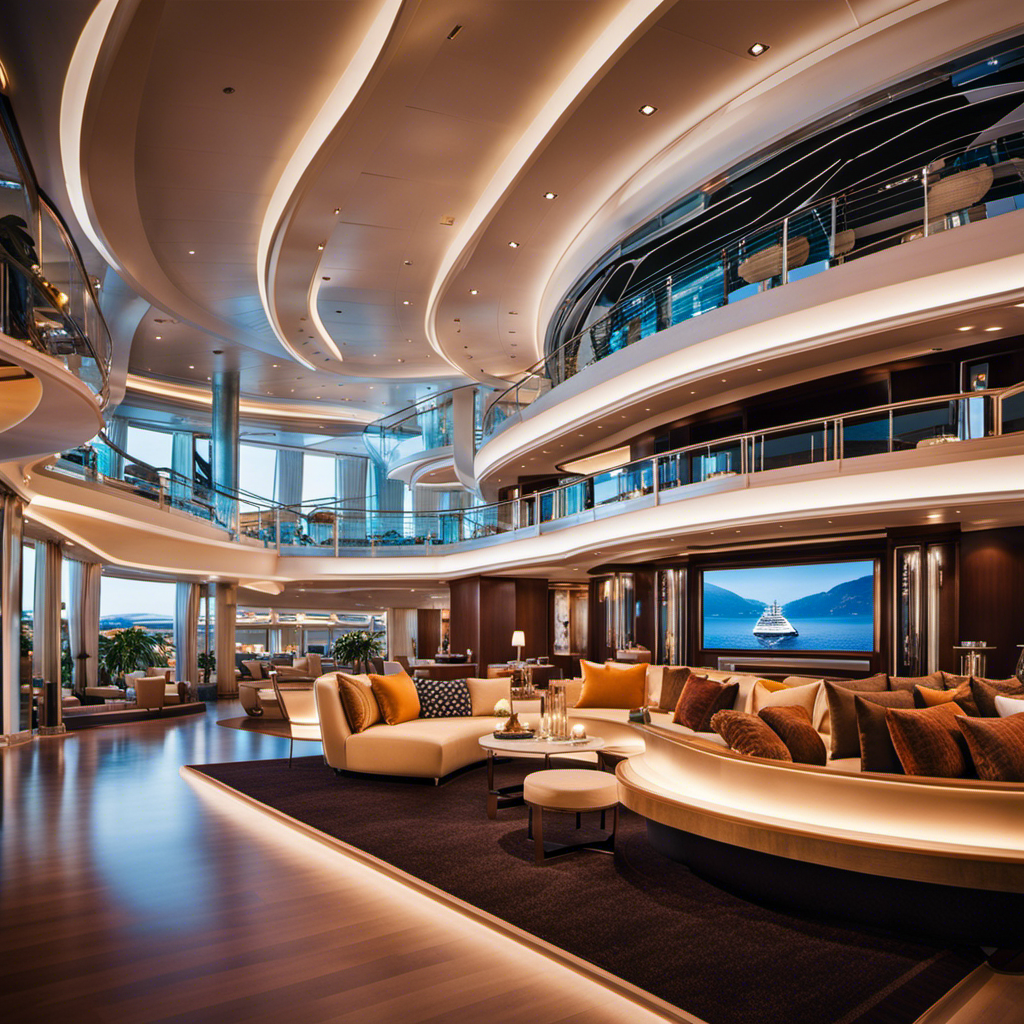 An image contrasting the elegant ambiance of an MSC Cruises ship, adorned with sleek modern furnishings and vibrant artwork, against a generic cruise ship, highlighting the unique and luxurious features that set MSC Cruises apart from other major lines
