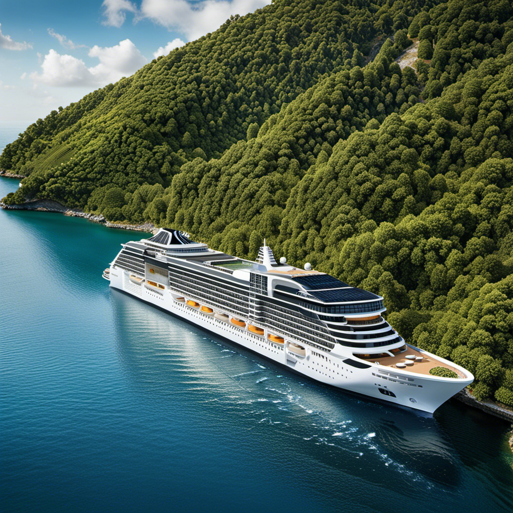 An image showcasing the sleek and modern design of the MSC Euribia cruise ship, with its environmentally-friendly features prominently displayed