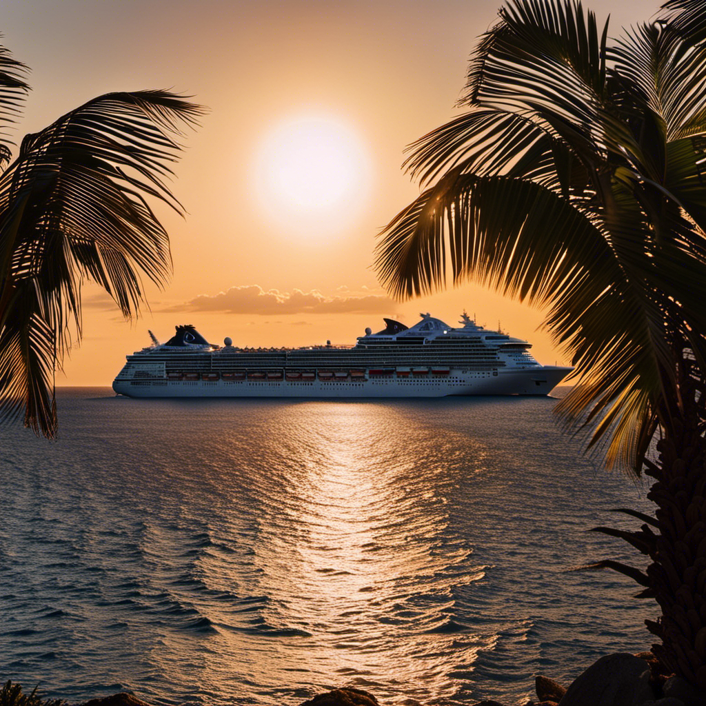 An image showcasing the luxurious Msc Magnifica cruise ship against a backdrop of a vibrant sunset, highlighting its new itinerary