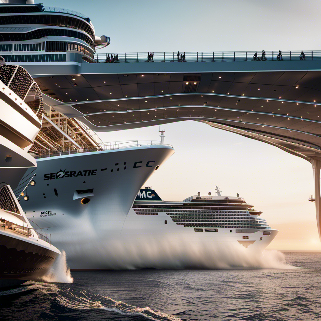 An image showcasing the MSC Seashore's cutting-edge environmental technology, with its state-of-the-art exhaust gas cleaning system reducing air pollution and its advanced wastewater treatment plant ensuring sustainable cruising