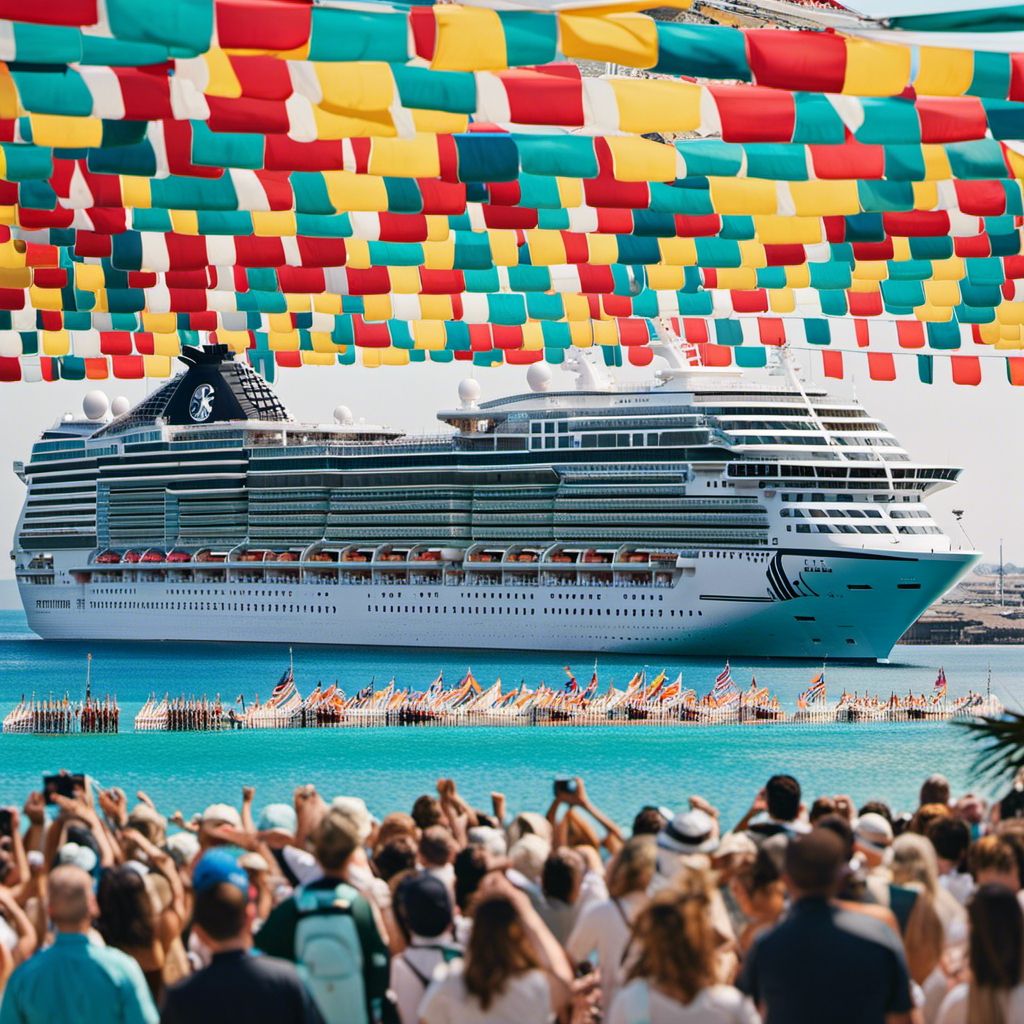 An image capturing the grandeur of the MSC Splendida, as the majestic cruise ship glides through sparkling turquoise waters, adorned with vibrant flags and surrounded by excited passengers eagerly embarking on the resumption of cruising